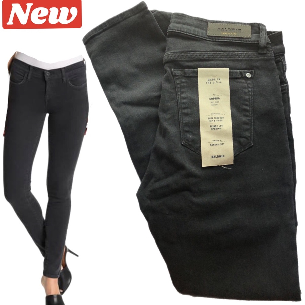 🆕 BALDWIN Sophia Skinny leg mid rise black even wash Jeans